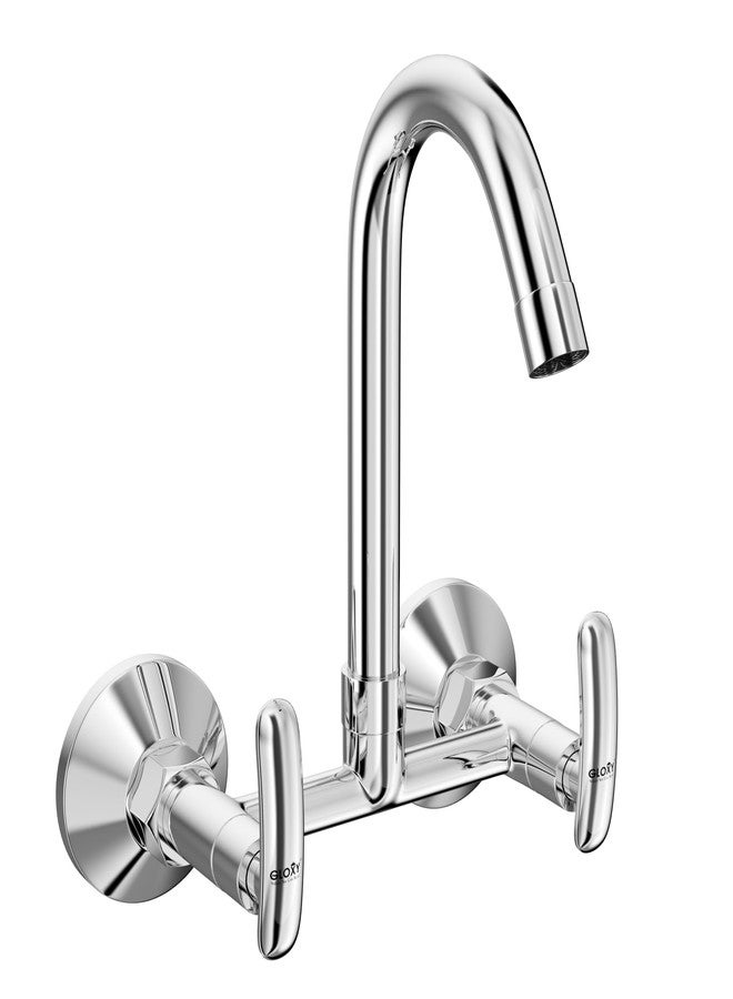Gloxy Premium Brass 2 in 1 Hot & Cold Water Mixer Faucet with 360° Swivel Spout - Chrome Finished Heavy Wall Mount Faucet with Imperial Levers for Bathroom & Kitchen - 10 Years Warrenty - Image 1